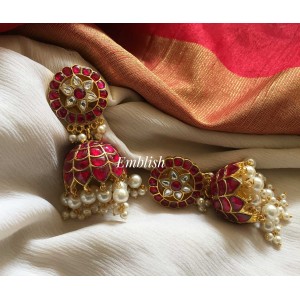 Kundan jadau double layer pearl flower jhumka 