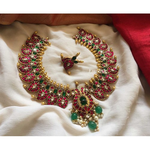 Kundan jadau Mango Peacock pendant neckpiece 