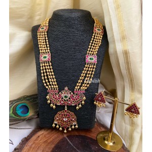 Kundan jadau Peacock triple layer gold beads neckpiece 