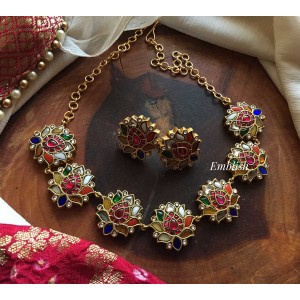 Kundan jadau lotus multi colour neckpiece 