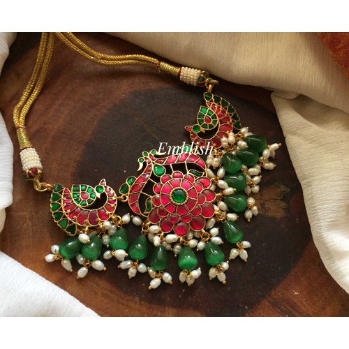 Kundan jadau rice pearls Peacock high neck choker 