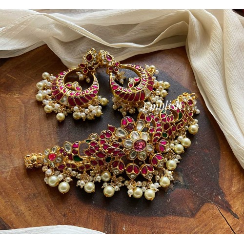 Kundan jadau pearl cluster drop high neck choker 