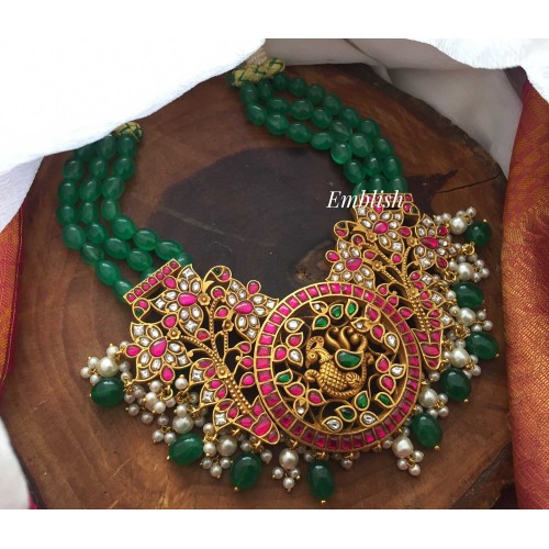 Kundan jadau green oxy beads grand neckpiece