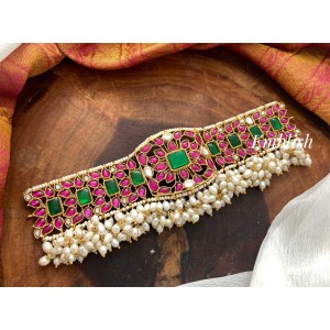 Kundan Jadau rice pearls high neck choker -RED