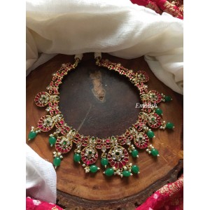 Kundan jadau half moon flower greenbeads neckpiece 