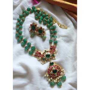 Kundan jadau pumpkin beads flower pendant neckpiece set