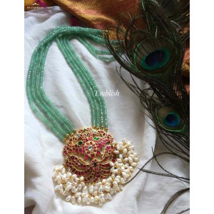 Turquoise semi agate beads kundan jadau  rice pearls pendant set 