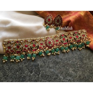 Kundan jadau beaded high neck choker 