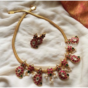 Mango kundan jadau guttapusalu type short neckpiece