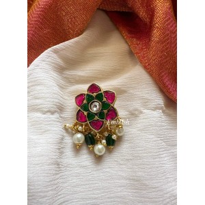 Kundan Jadau  Star Flower Juda Pin Pearl Hair Choti - Green