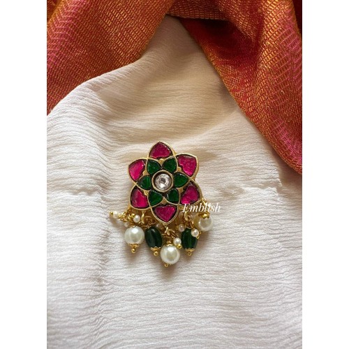 Kundan Jadau  Star Flower Juda Pin Pearl Hair Choti - Green