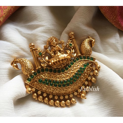 Kemp Lakshmi with Double Peacock Gold Drops Choti - Green 