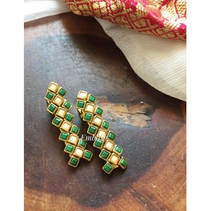 Diamond Kundan Alligator Hair Clip - Green with Half White.