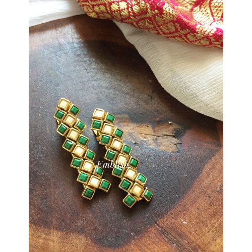 Diamond Kundan Alligator Hair Clip - Green with Half White.