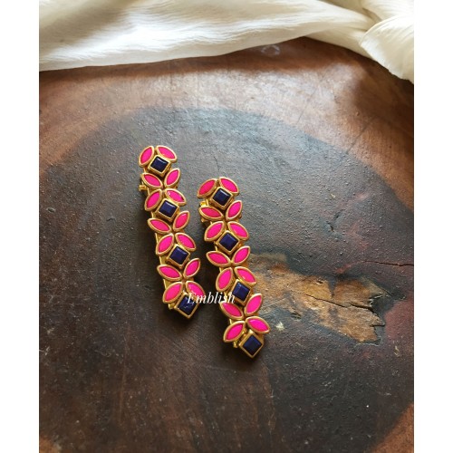 Flower Kundan Alligator Hair Clip - Pink with Blue