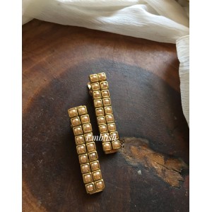 Double Square Kundan Alligator Hair Clip - Golden Pearl