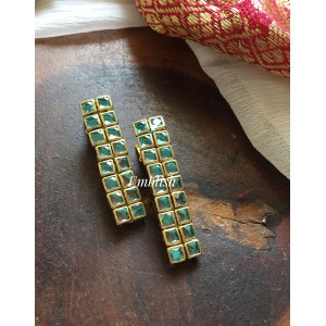 Double Square Kundan Alligator Hair Clip - Sky Blue