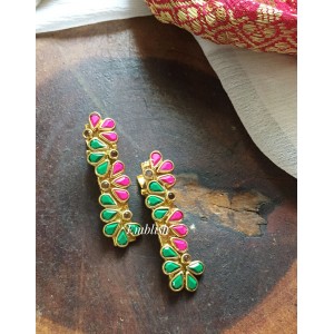 Kundan Alligator Hair Clip - Pink with Green.