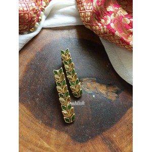 Diamond leaf  Kundan Alligator Hair Clip - Green with Golden.