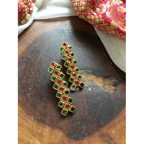 Glossy Diamond Kundan Alligator Hair Clip - Red with Green