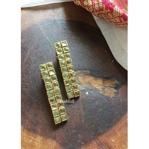 Double Square Kundan Alligator Hair Clip - Pastel Green