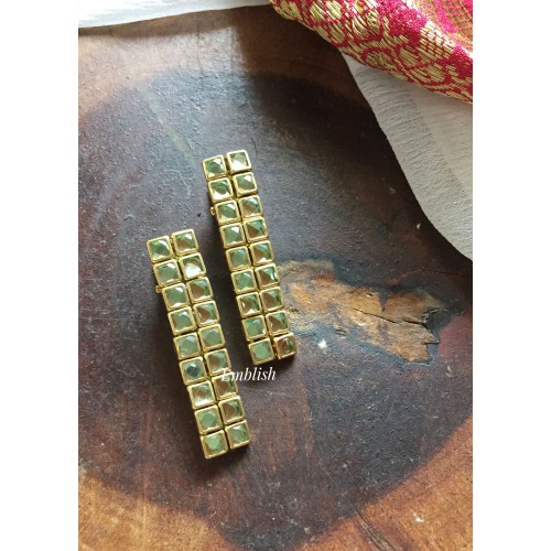 Double Square Kundan Alligator Hair Clip - Pastel Green