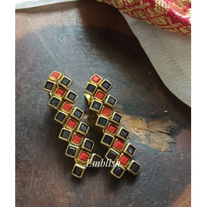 Diamond Kundan Alligator Hair Clip - Black with Maroon