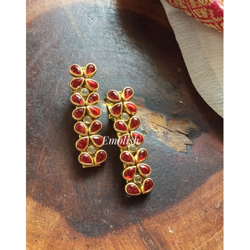 Four Petal Kundan Alligator Hair Clip - Red.