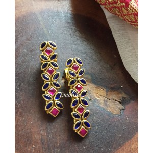 Glossy Flower Kundan Alligator Hair Clip - Royal blue with Pink