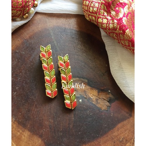 Diamond leaf  Kundan Alligator Hair Clip - Green with Red.