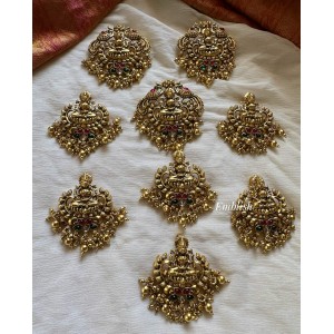 Antique Lakshmi with Double Peacock Jada Billa - Gold Beads