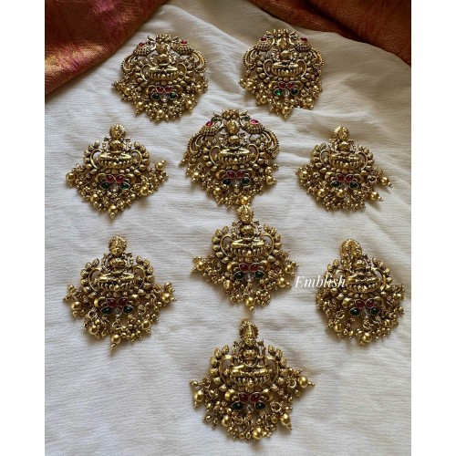 Antique Lakshmi with Double Peacock Jada Billa - Gold Beads