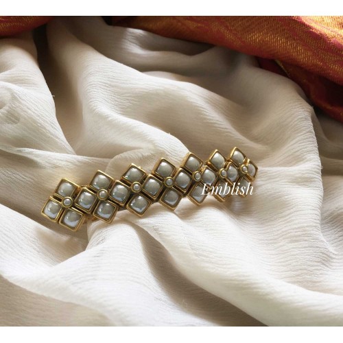 White Pearl Kundan Hair Clip