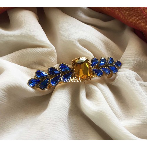 Royal blue Leaf Kundan Hair Clip