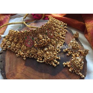 Double Lakshmi peacock gold alike Antique choker -gold beads 