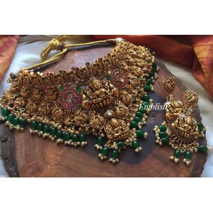 Double Lakshmi peacock gold alike Antique choker-green beads 
