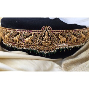 Lakshmi Gold alike Haathi Kemp filgree Hipbelt with green beads