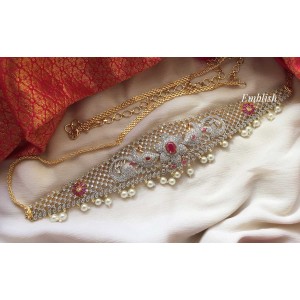 Silver finish Ad stones peacock flower hipchain