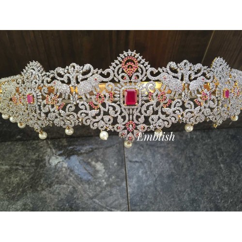 Silver finish Ad stones Haathi cut work hipbelt