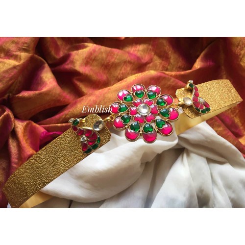 Kundan jadau flower single pendant hipbelt 