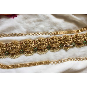 Antique Lakshmi double Peacock with Flower Hip Chain - Pearl Beads.