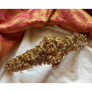 Antique Grand Lakshmi 3D Peacock Hipbelt - Gold Beads