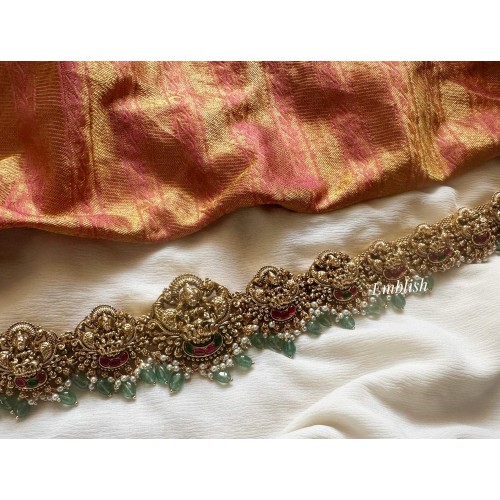 Kundan Jadau Antique Lakshmi Hipchain - Pastel Beads