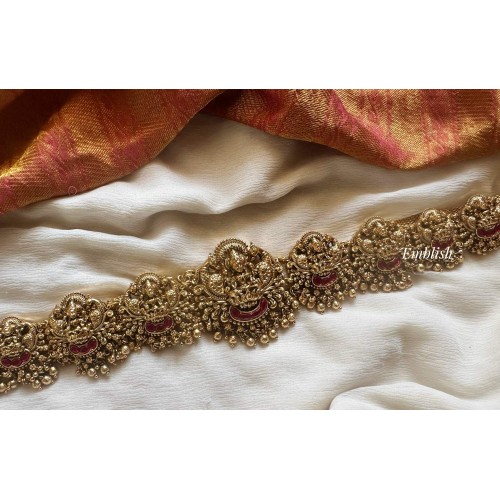 Kundan Jadau Antique Lakshmi Hipchain - Gold Beads