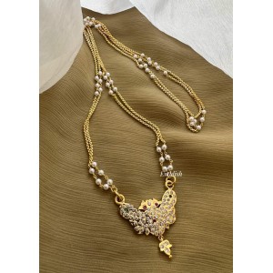 Impon Double Peacock Pendant Pearl Double layer Chain Long Neckpiece