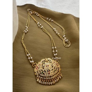 Impon Lakshmi with Haathi Pendant Pearl Double layer Chain Long Neckpiece 