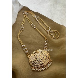 Impon Lakshmi with Haathi Pendant Pearl Double layer Chain Long Neckpiece - White
