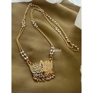 Impon Lotus Pendant Pearl Double layer Chain Long Neckpiece 