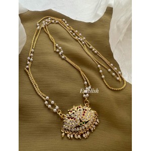 Impon Swan Pendant Pearl Double layer Chain Long Neckpiece