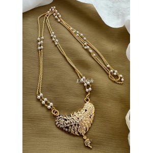 Impon Traditional Pendant Pearl Double layer Chain Long Neckpiece - White